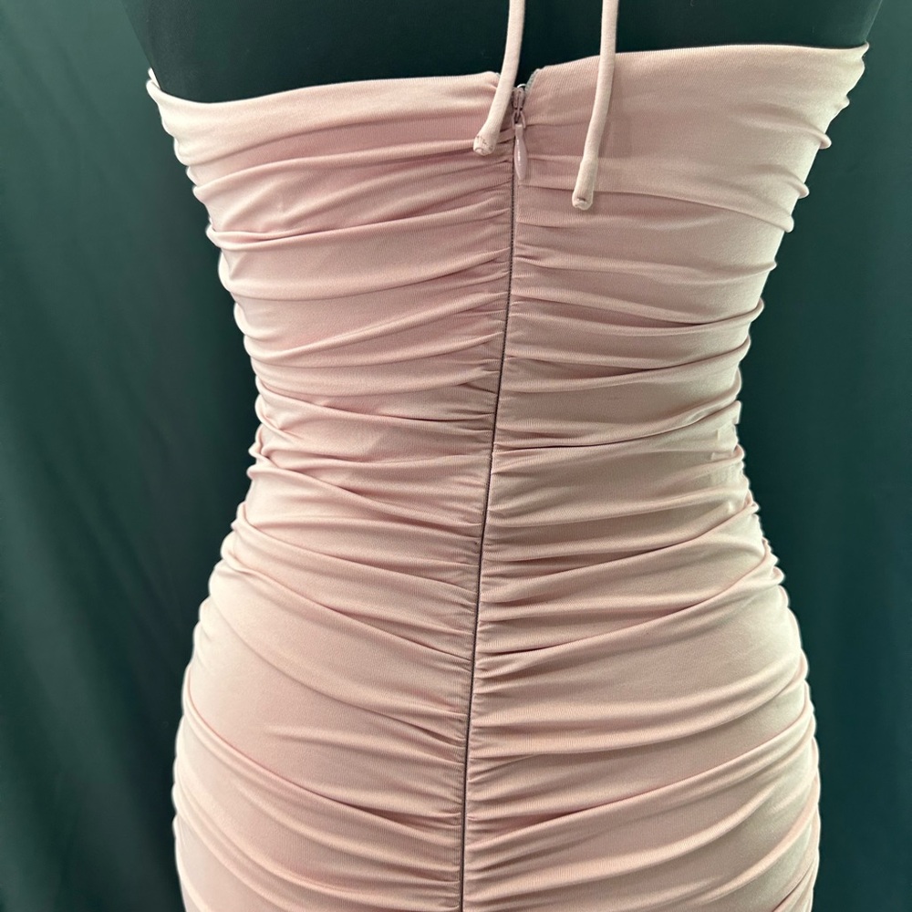 Cotton Candy Pink Ruched Halter Mini Dress S - Picture 5 of 5
